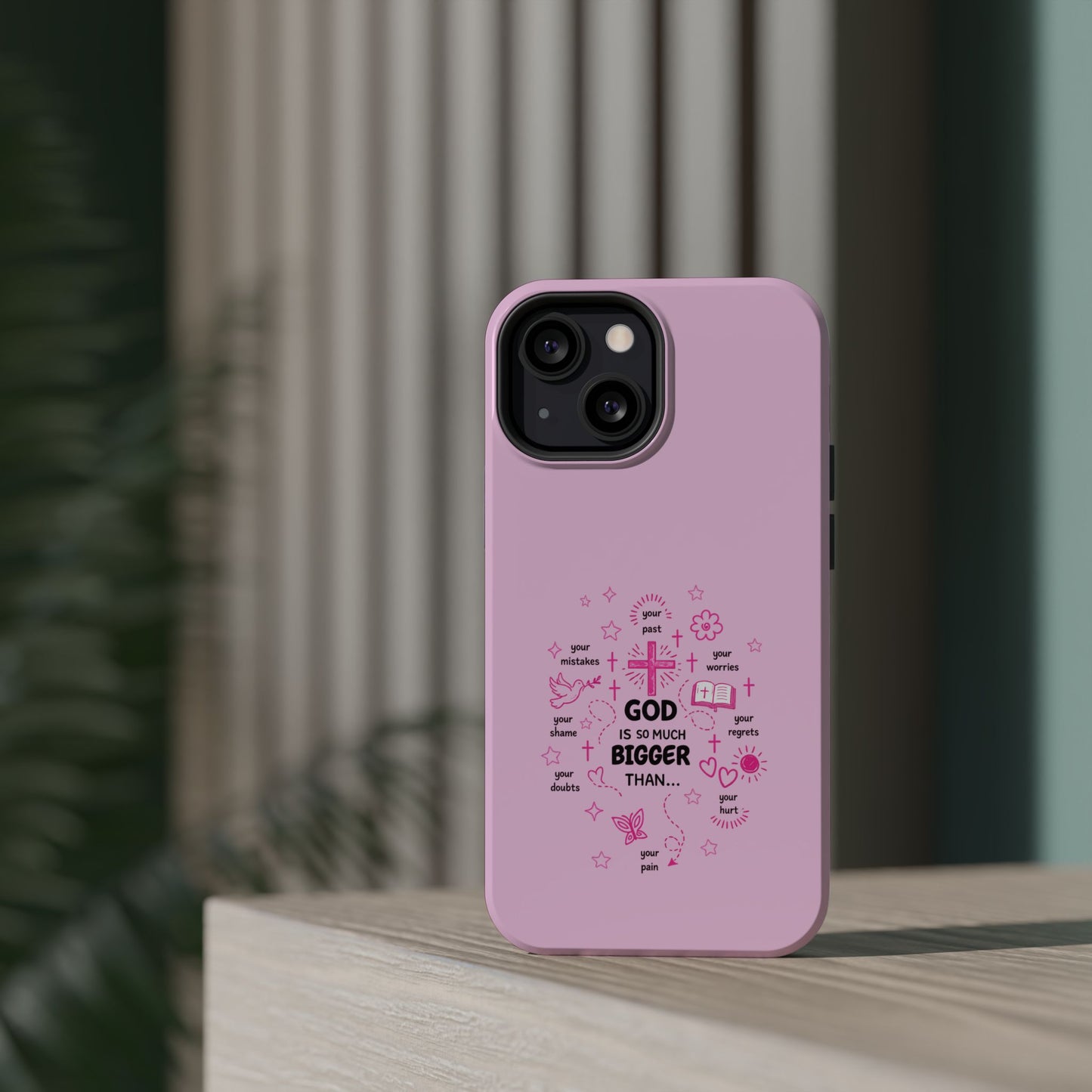 Pink Faith Phone Case — "God Is So Much Bigger Than..." Magnetic Impact-Resistant Case