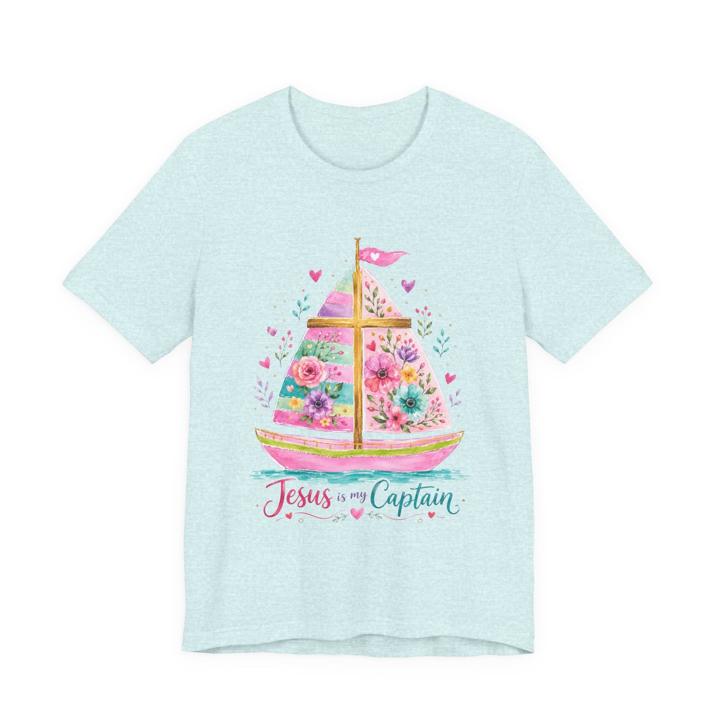 Jesus Is My Captain Floral Sailboat T-Shirt