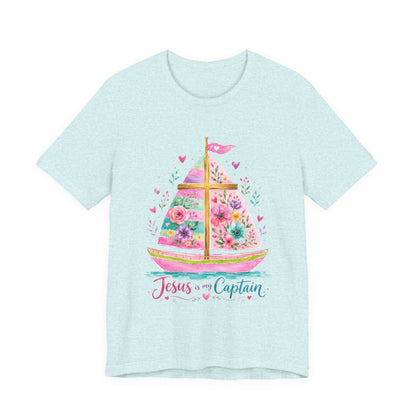 Jesus Is My Captain Floral Sailboat T-Shirt