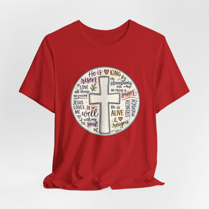 Christian Cross Faith T-Shirt — He Is Risen Inspirational Graphic Tee