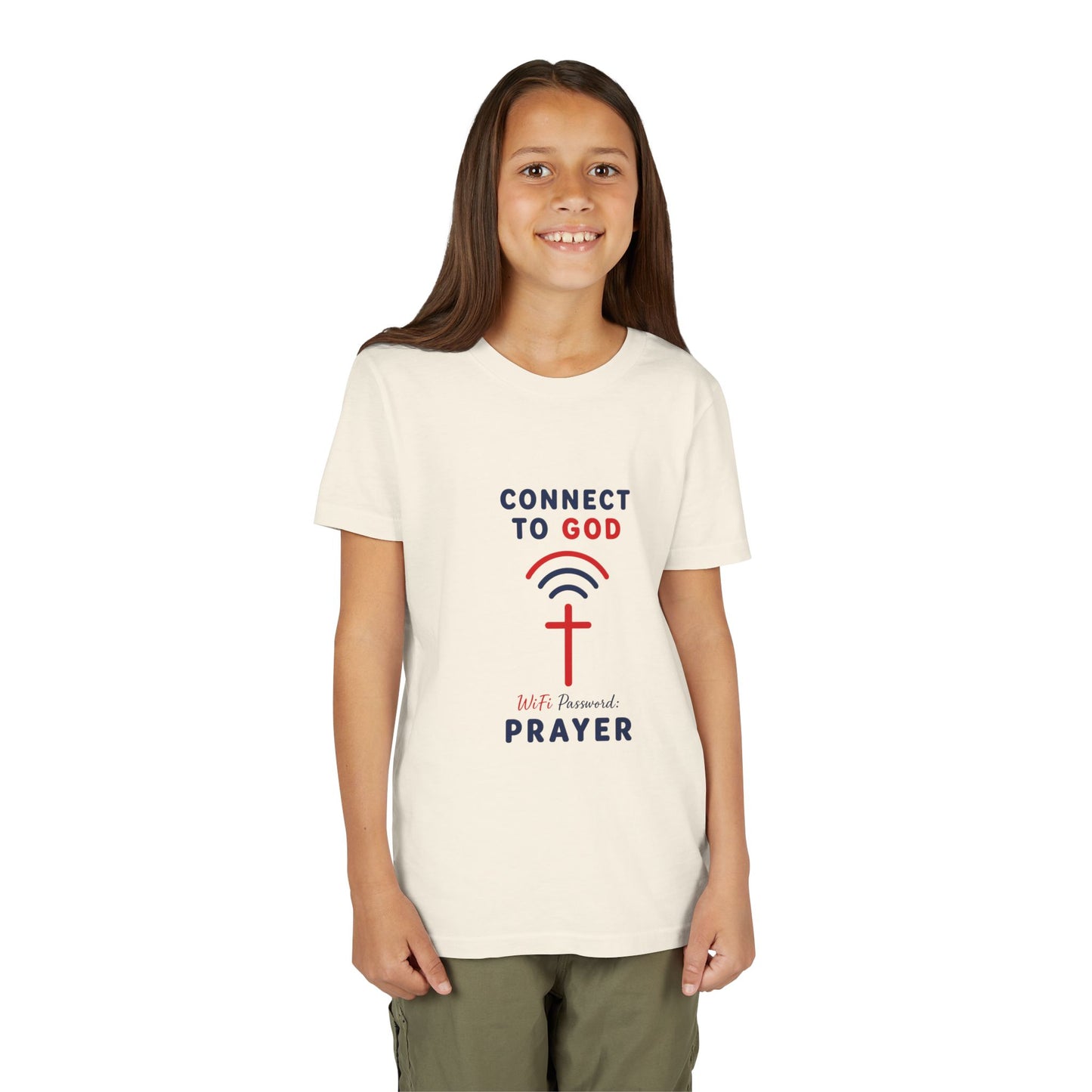 Youth Tee — "Connect to God" Prayer Wi-Fi Cross Shirt