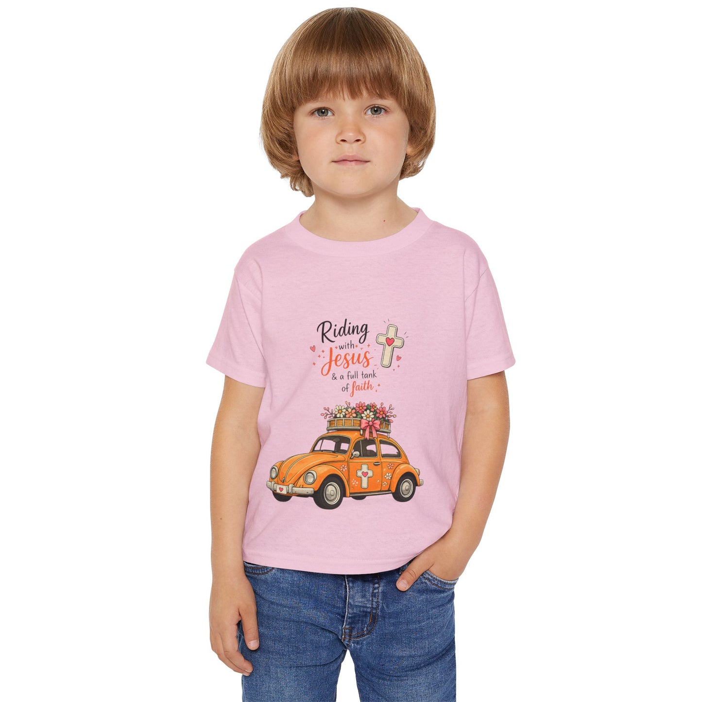 Toddler T-Shirt - "Riding with Jesus" Orange Car Christian Kids Tee