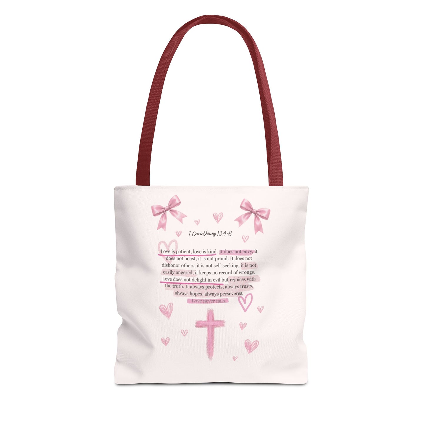 Pink Faith Tote Bag — Inspirational Cross & Rainbow AOP Tote
