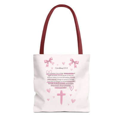 Pink Faith Tote Bag — Inspirational Cross & Rainbow AOP Tote