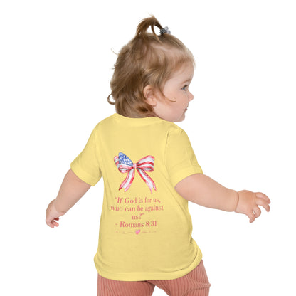 Baby T-Shirt — 'I Am a Child of God' Christian Infant Tee (Romans 8:31, Patriotic Bow Back)