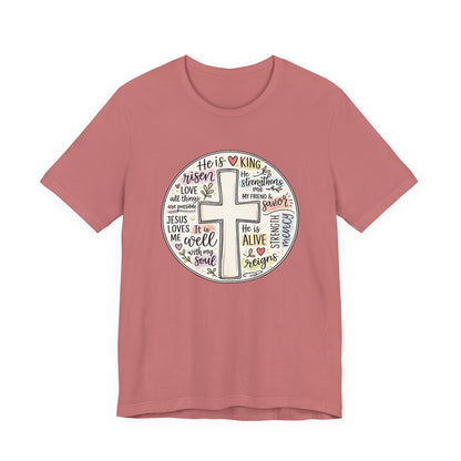 Christian Cross Faith T-Shirt — He Is Risen Inspirational Graphic Tee