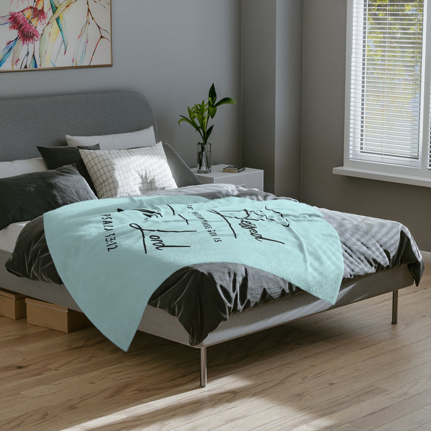Blessed The Lord Psalm 33:12 Velveteen Microfiber Blanket — Inspirational Christian Throw