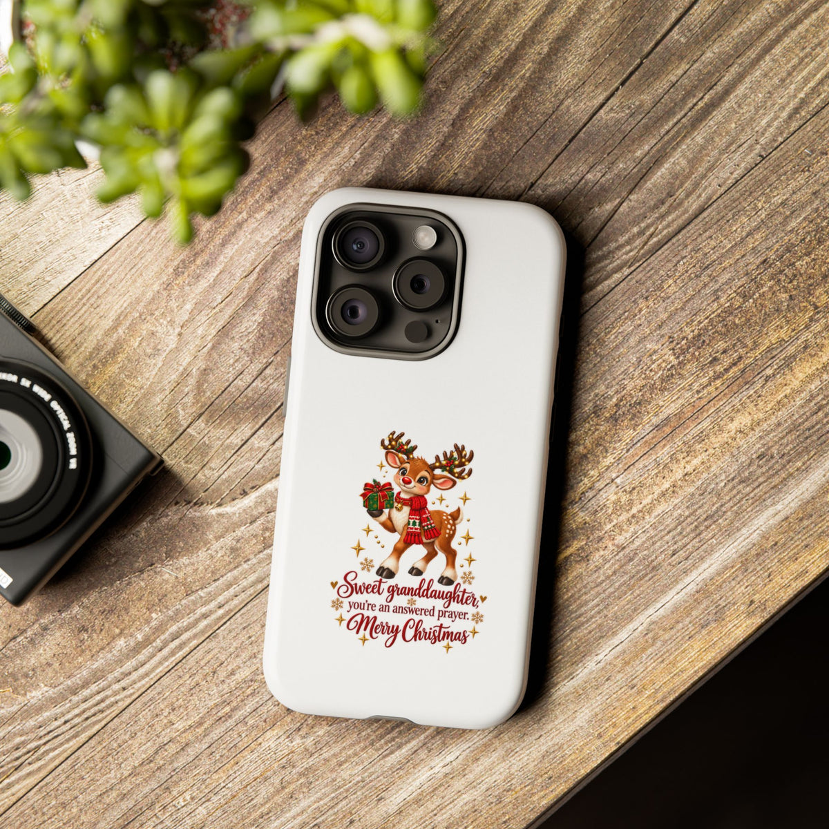 Christmas Reindeer Phone Case — “Sweet granddaughter you’re an answered prayer” Holiday Phone Cover