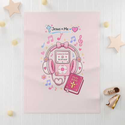Christian Baby Blanket — "Jesus + Me" Pink Music & Bible Soft Fleece Throw