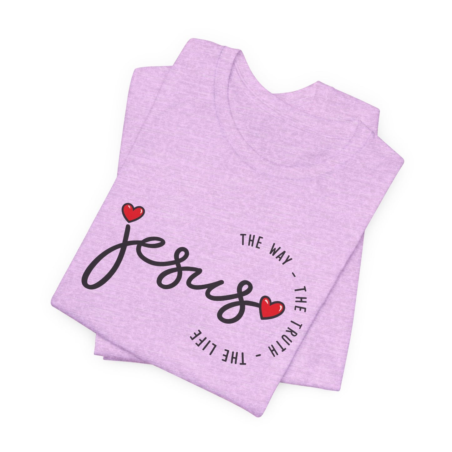 Jesus Script Tee - "Jesus" with Hearts | Faith Christian Shirt