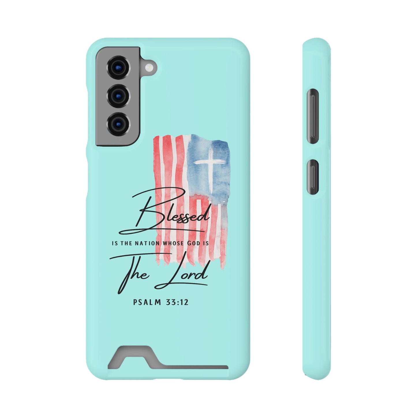 Blessed The Lord Phone Case with Card Holder — Psalm 33:12 Christian Wallet Case