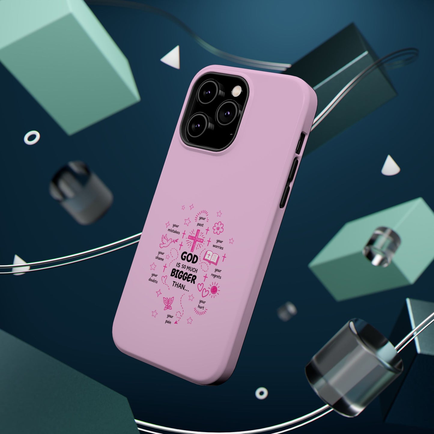 Pink Faith Phone Case — "God Is So Much Bigger Than..." Magnetic Impact-Resistant Case