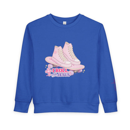 Toddler Sweatshirt — "I Roll With Jesus" Christian Toddler Tee