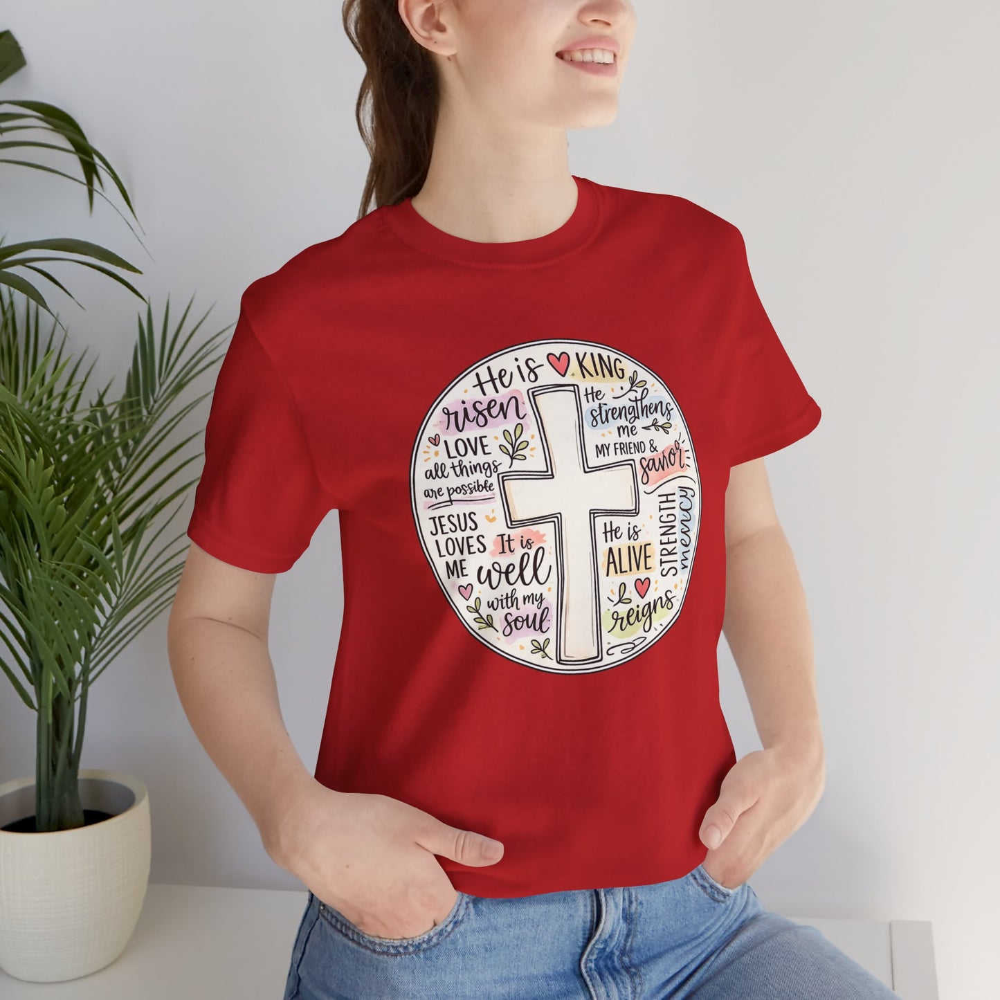 Christian Cross Faith T-Shirt — He Is Risen Inspirational Graphic Tee