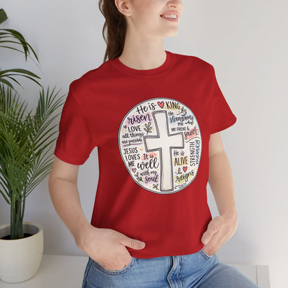 Christian Cross Faith T-Shirt — He Is Risen Inspirational Graphic Tee