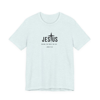 Faith Over Everything Christian Tee — "Jesus" Cross Design, John 14:6 Inspirational Shirt