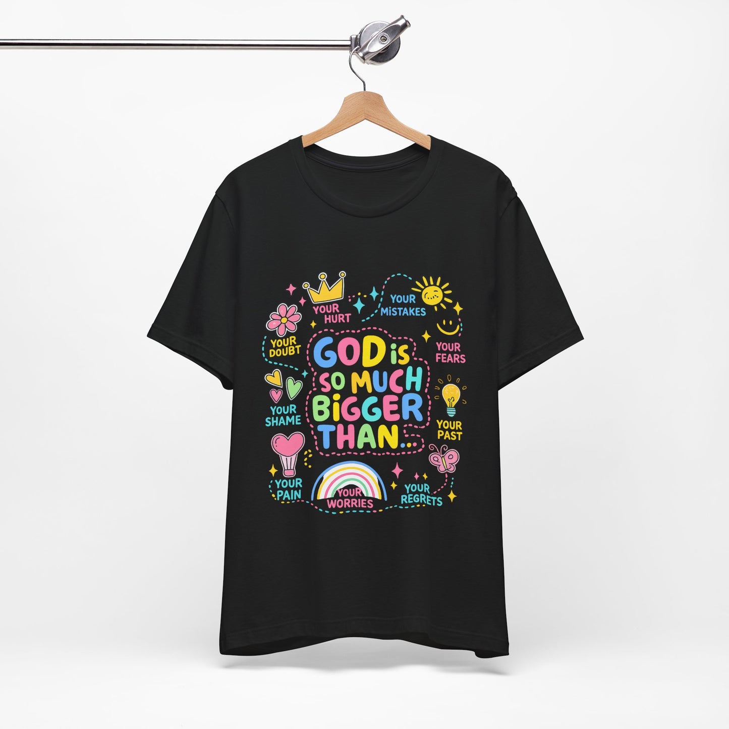 Christian T‑Shirt — "God Is So Much Bigger Than..." Pastel Faith Tee