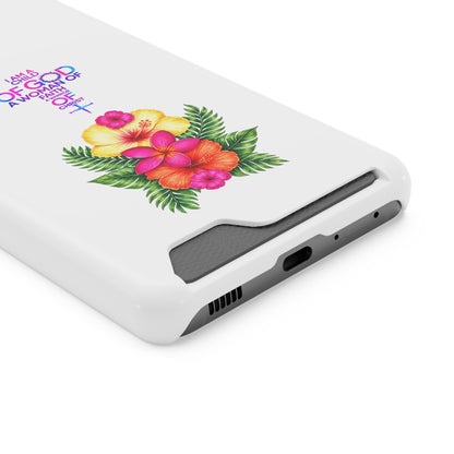 Phone Case with Card Holder — Floral Cross Design: "I Am a Child of God, A Woman of Faith"