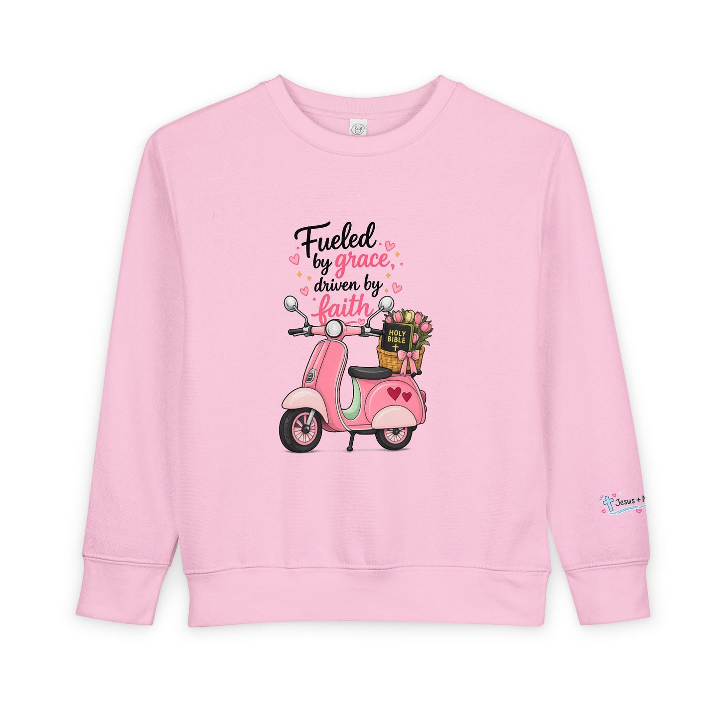 Toddlers' Faith Sweatshirt — "Fueled by Grace, Driven by Faith" Pink Scooter