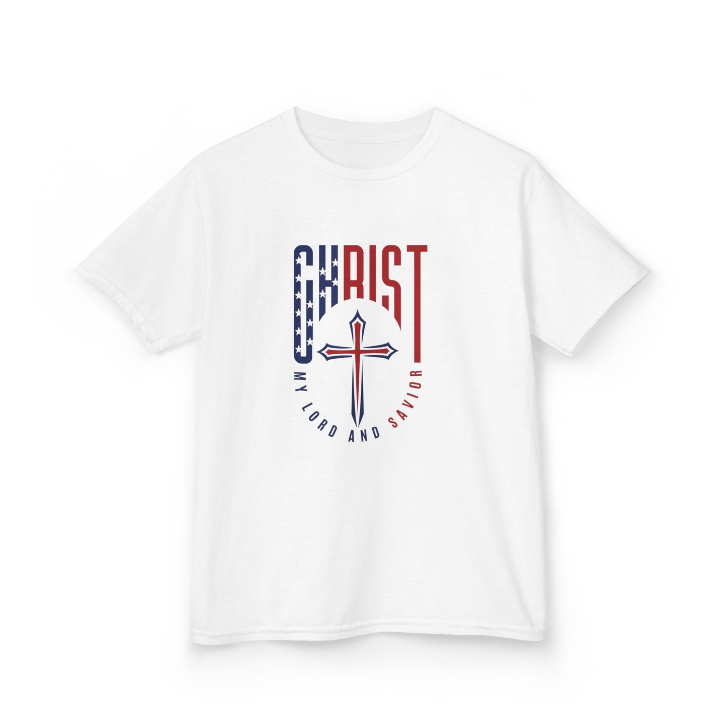 Kids Christian T-Shirt — "Christ Lives Our Hope" Patriotic Cross Tee