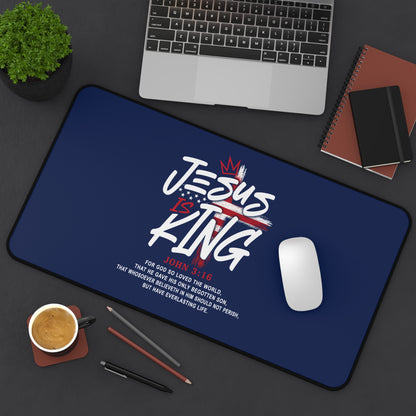 Christian Desk Mat - "Jesus Is King" Inspirational Office Mouse Pad (John 3:16)