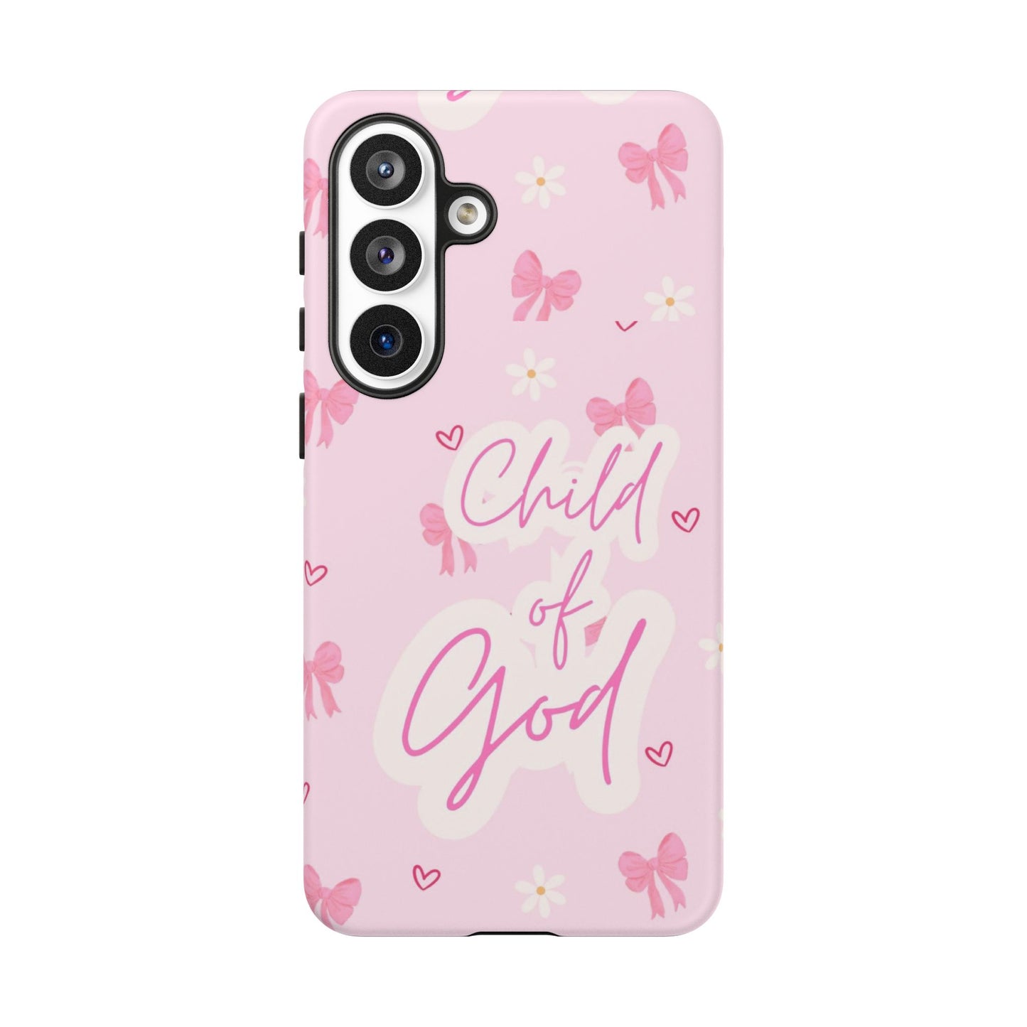 Child of God Pink Phone Case — Cute Christian iPhone Cover with Bows & Hearts