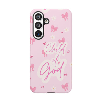 Child of God Pink Phone Case — Cute Christian iPhone Cover with Bows & Hearts