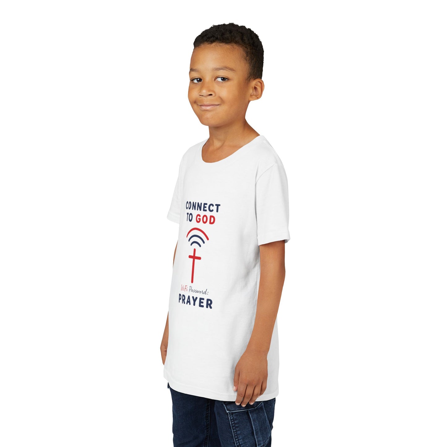 Youth Tee — "Connect to God" Prayer Wi-Fi Cross Shirt