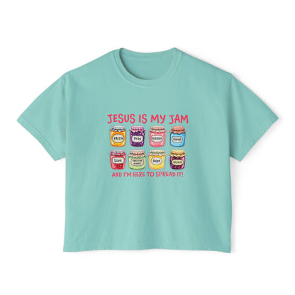 Jesus Is My Jam Women’s Boxy Tee — Cute Christian Faith Graphic Shirt