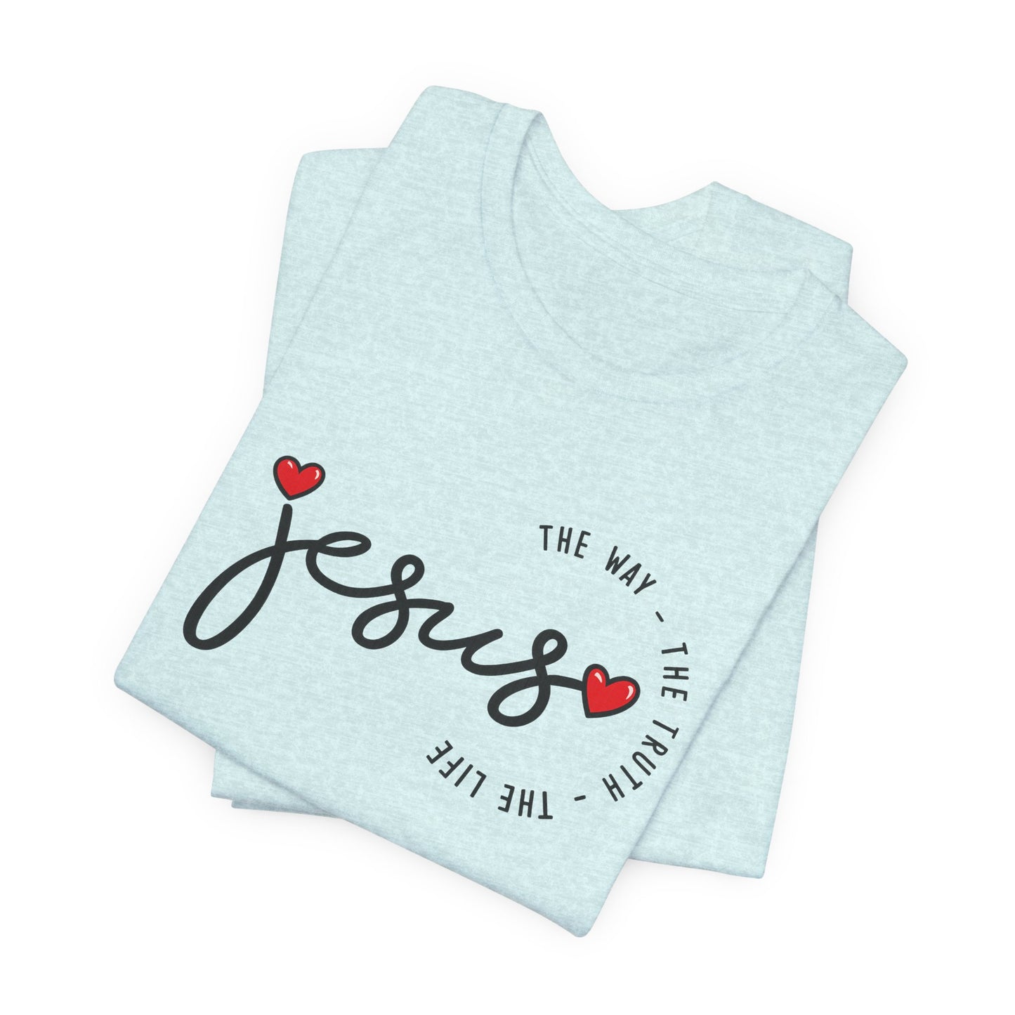 Jesus Script Tee - "Jesus" with Hearts | Faith Christian Shirt