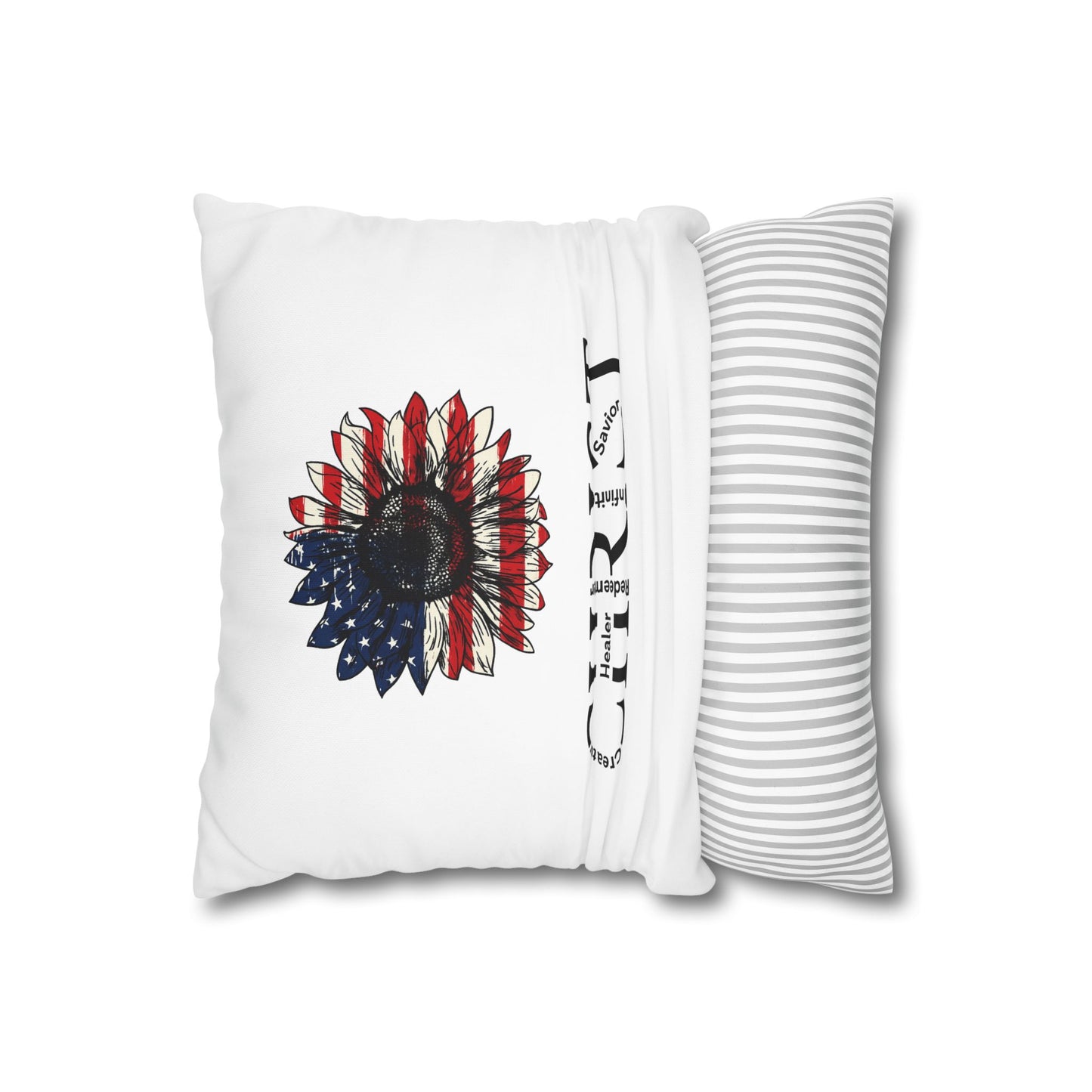 Patriotic Sunflower CHRIST Faith Pillowcase — Christian Decorative Throw Pillow Cover