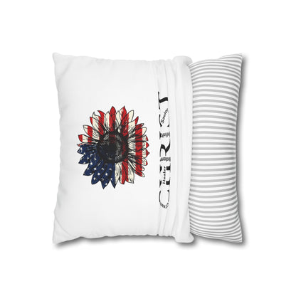 Patriotic Sunflower CHRIST Faith Pillowcase — Christian Decorative Throw Pillow Cover