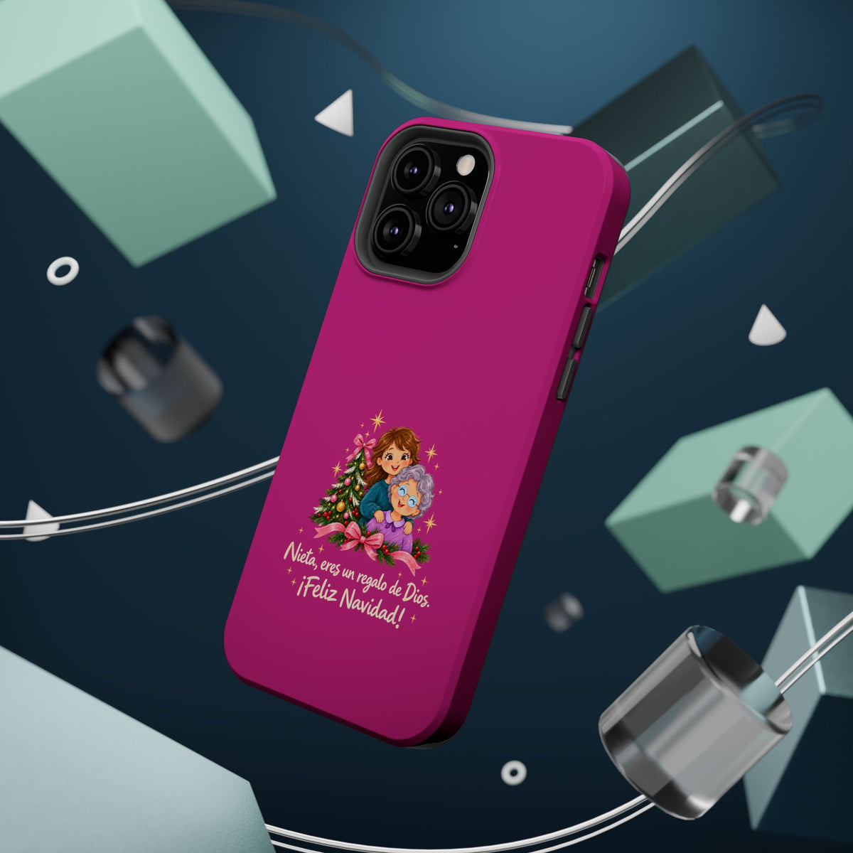 Magenta Christmas Grandma Phone Case — "Abuela, eres un regalo de Dios. ¡Feliz Navidad!" Magnetic Impact-Resistant