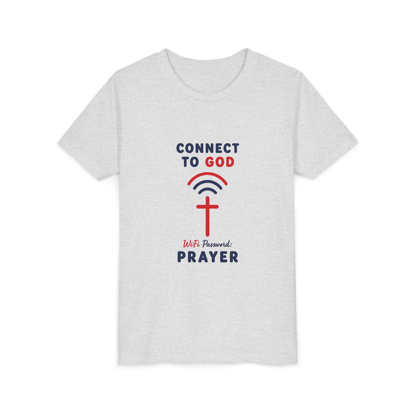 Youth Tee — "Connect to God" Prayer Wi-Fi Cross Shirt