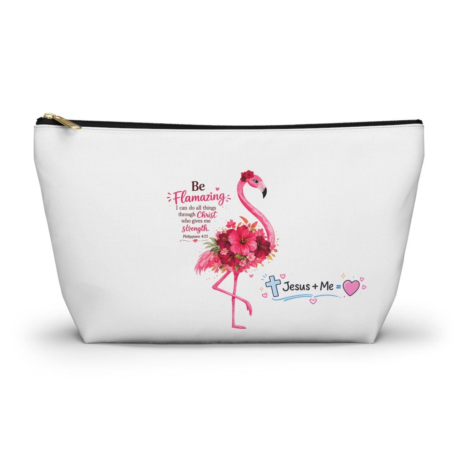 Flamingo Floral Accessory Pouch — Pink T‑Bottom Makeup Bag