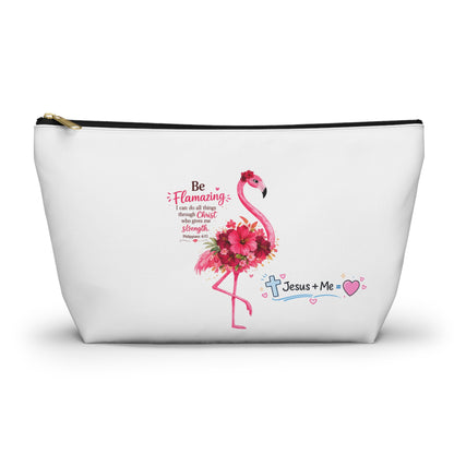 Flamingo Floral Accessory Pouch — Pink T‑Bottom Makeup Bag