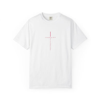 Minimalist Cross Tee — Subtle Vertical 'I Crossed Your Line' Graphic