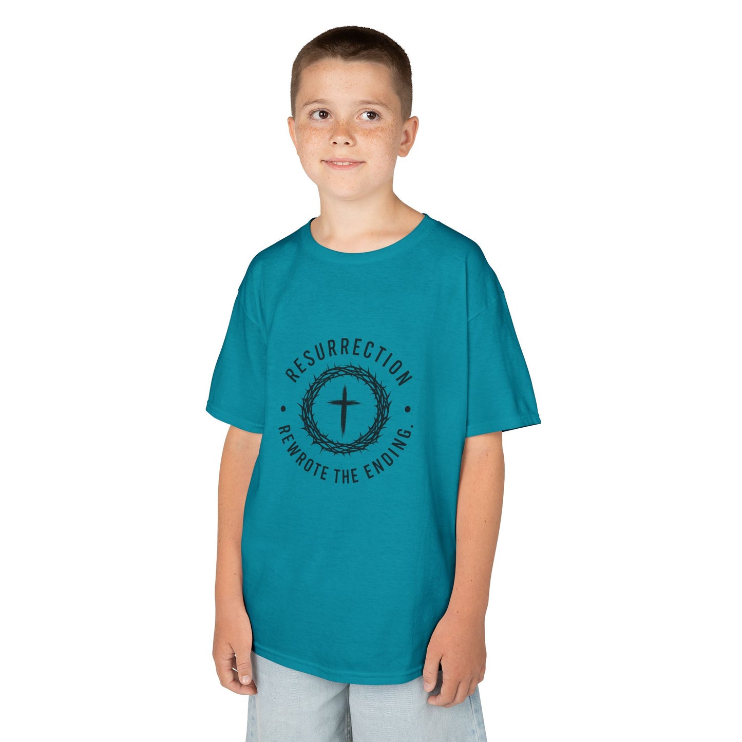 UNISEX KIDS Tee — 'Resurrection: He Wrote the Ending' Cross Graphic