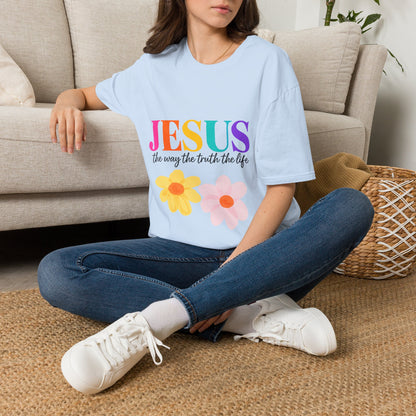 Jesus Floral Rainbow T-Shirt — "Jesus the way the truth the life" Christian Tee