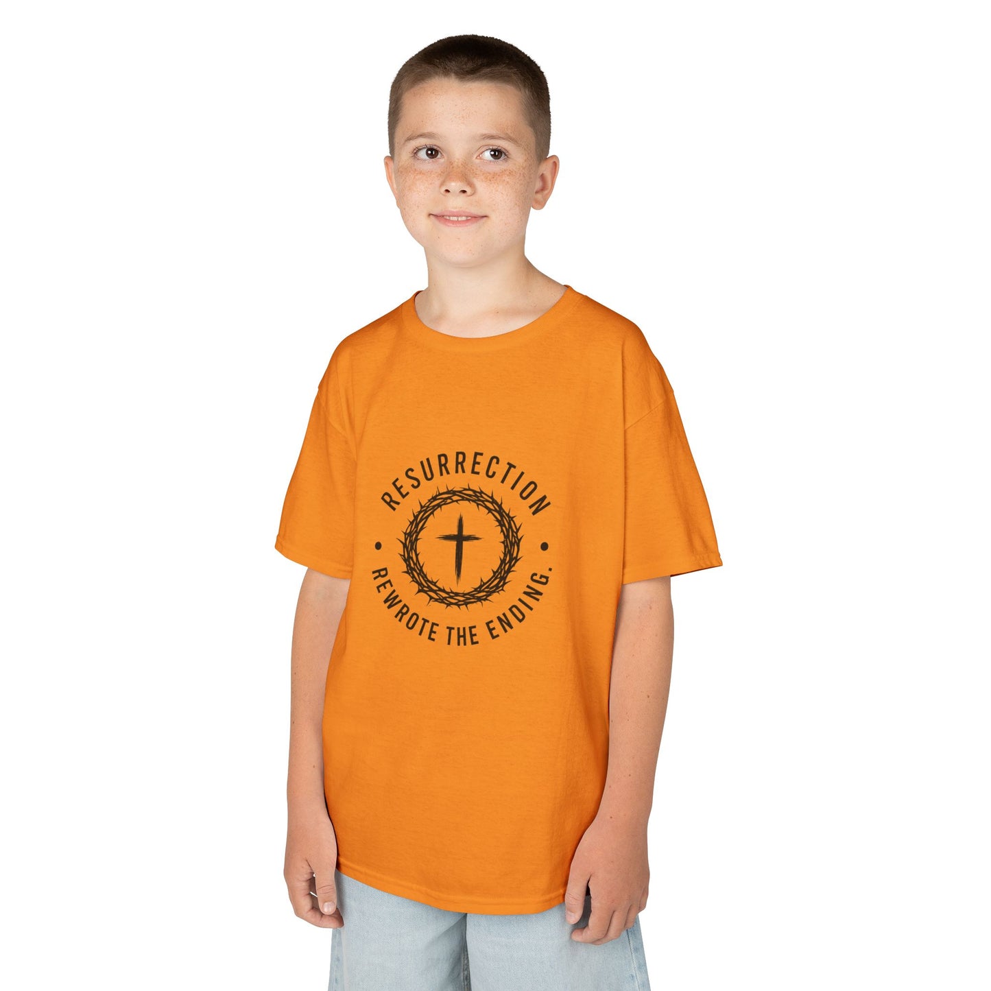 UNISEX KIDS Tee — 'Resurrection: He Wrote the Ending' Cross Graphic