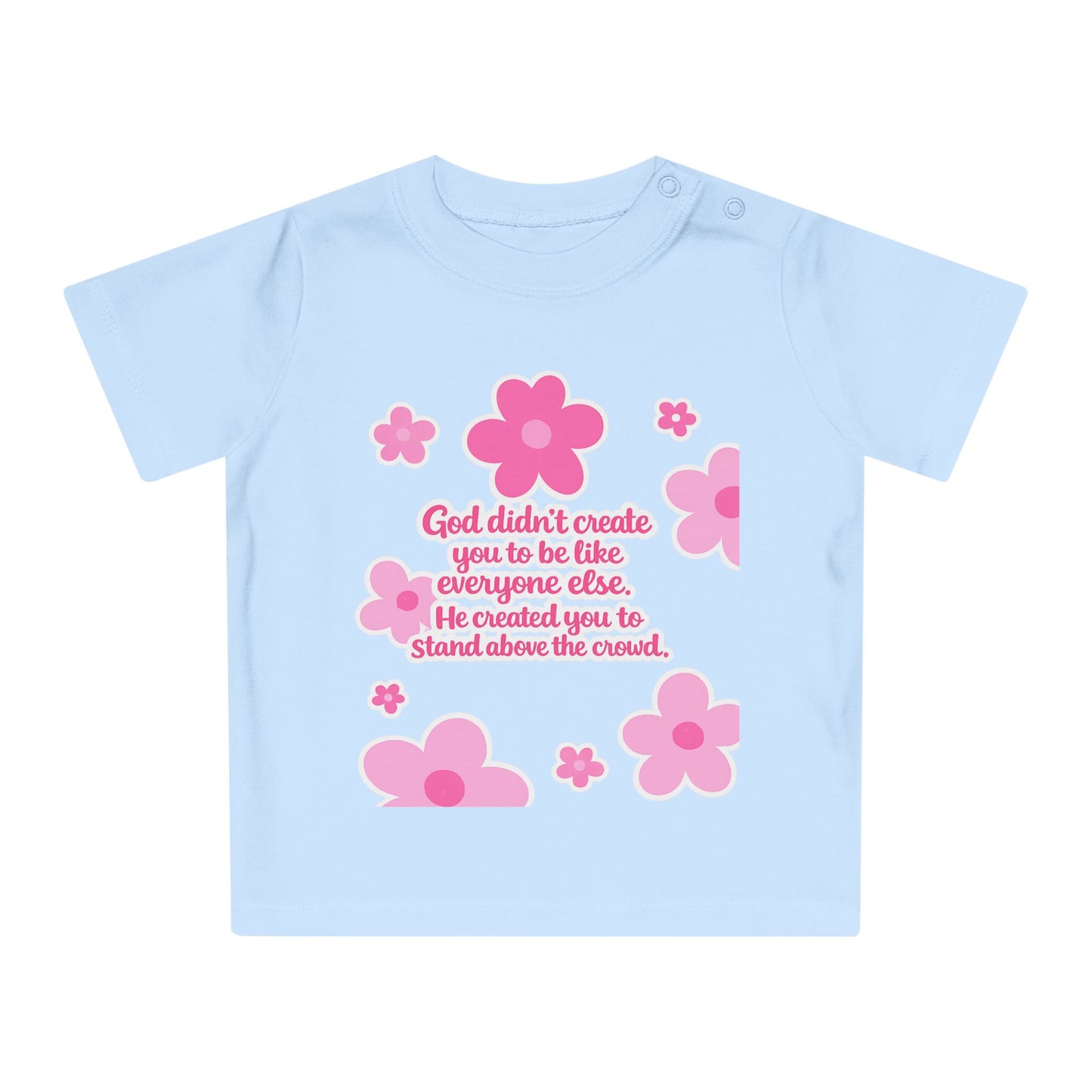 Baby T-Shirt — Pink Floral Christian Baby Tee “I Roll with Jesus” Inspirational Infant Shirt