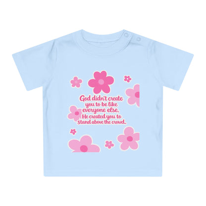 Baby T-Shirt — Pink Floral Christian Baby Tee “I Roll with Jesus” Inspirational Infant Shirt
