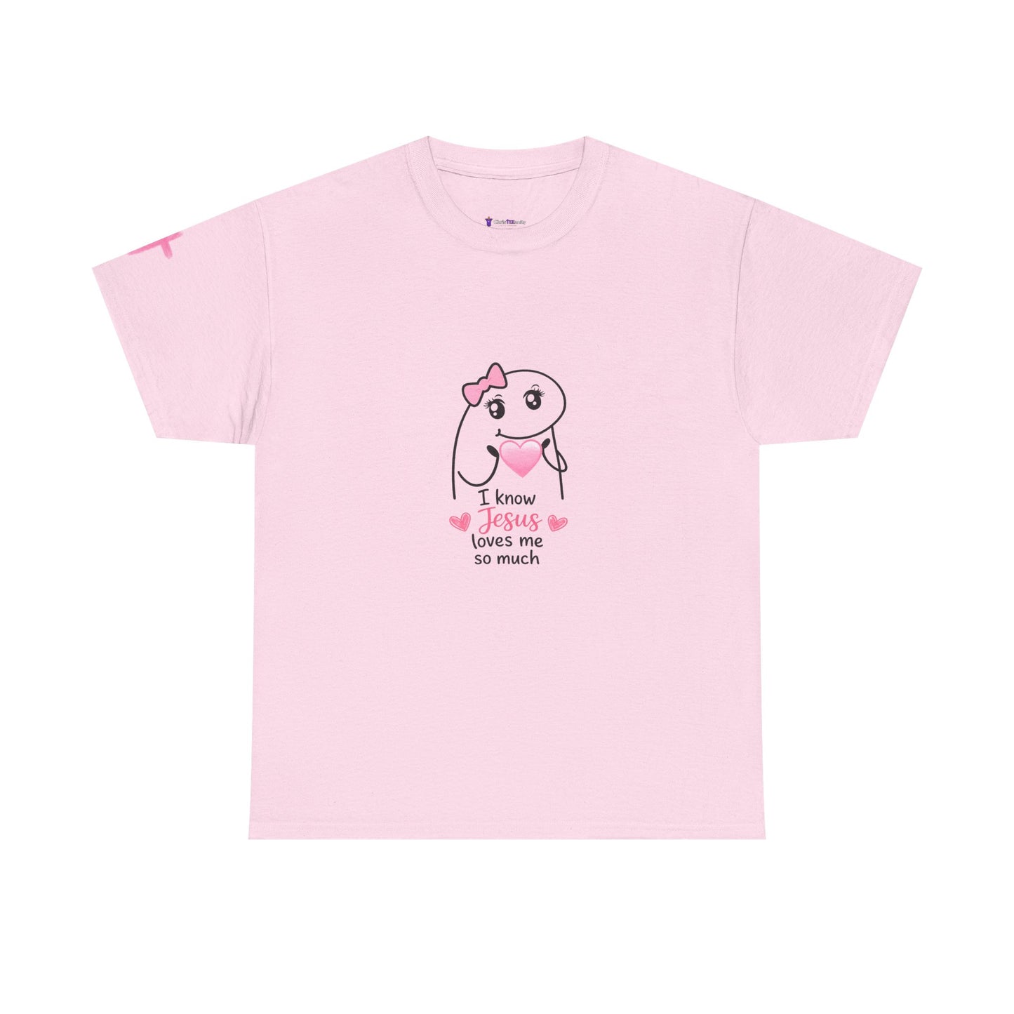 She Is Worthy T-Shirt — "I Know Jesus Loves Me" Pink Bow Christian Tee (Proverbs 31)