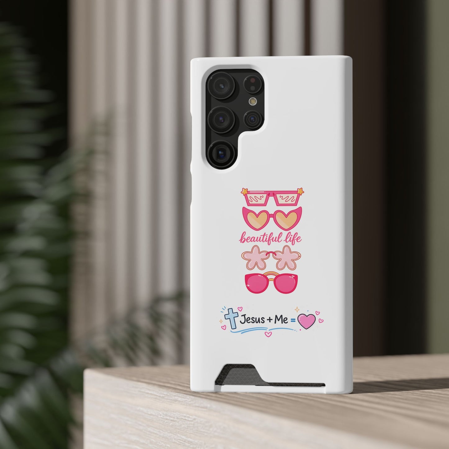 Jesus + Me Phone Card Case — "Beautiful Life" Pink Sunglasses Christian Wallet Case