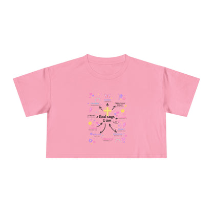 God Says I Am Floral Crop Tee — Christian Inspirational Women's Top
