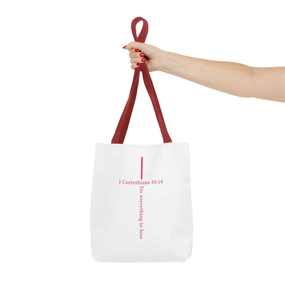 Christian Tote Bag — I Corinthians 16:14 'Do Everything in Love' Cross Design