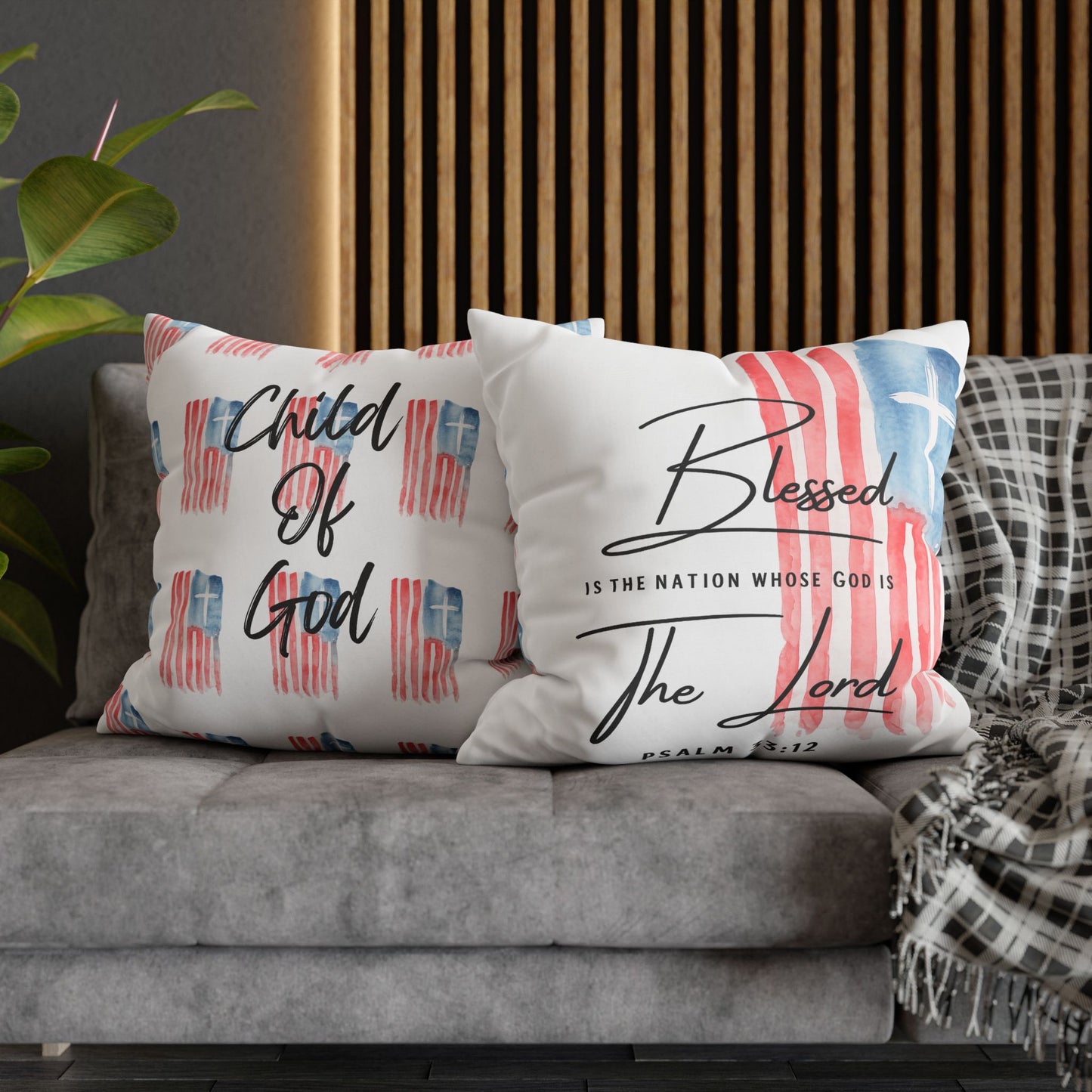 Blessed The Lord Pillowcase — Patriotic Psalm 33:12 Square Throw Pillow