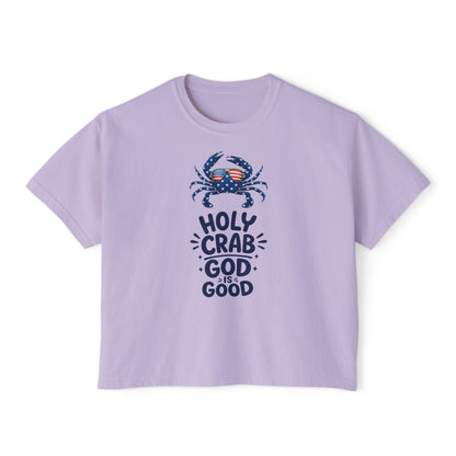 Women’s Boxy Tee — ‘Holy Crab, God Is Good’ Nautical Christian Tee