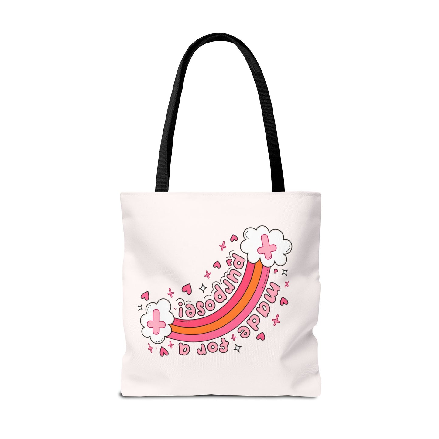 Pink Faith Tote Bag — Inspirational Cross & Rainbow AOP Tote