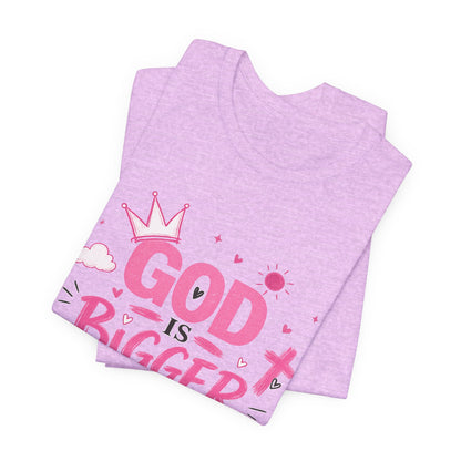 God Is Bigger Than Your Fear T-Shirt — Inspirational Christian Faith Tee (Pink Butterfly Design)